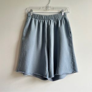 Brandy Melville light blue grey raw distressed hem elastic band sweat shorts